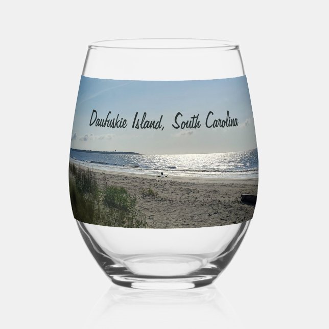Daufuskie Island Hilton Head South Carolina Beach Stemless Wine Glass (Front)