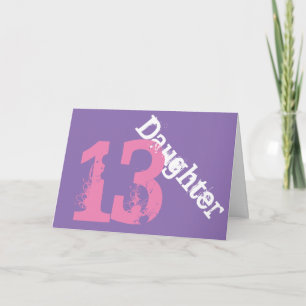 Daughter, 13th birthday, white, pink on purple. card