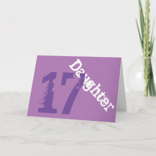 Daughter, 17th birthday, white, purple on purple. card