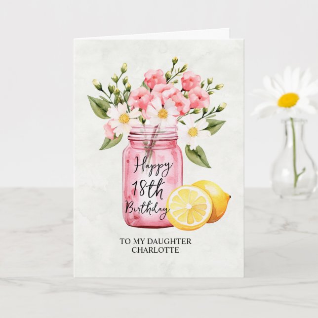 Daughter 18th Birthday Jar Pink Flowers Greeting Card (Small Plant)