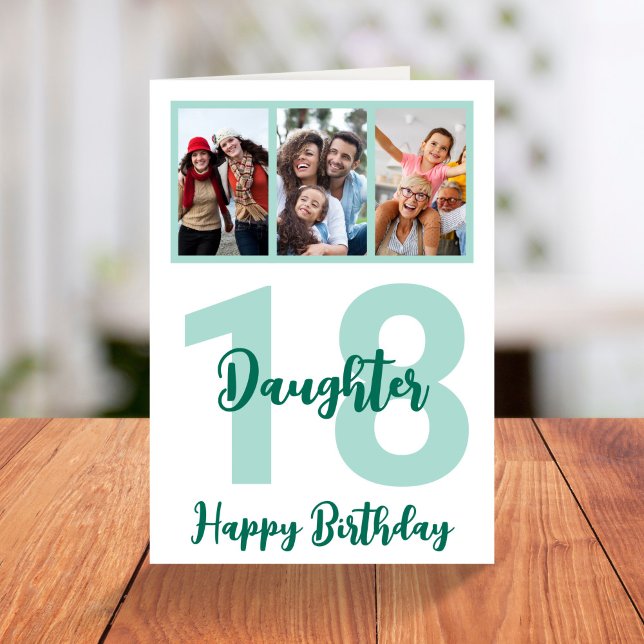 Daughter 18th Birthday Modern Script Photo Collage Card (Creator Uploaded)