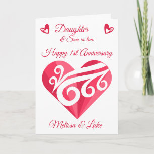 Daughter 1st Wedding Anniversary Pink Heart Card