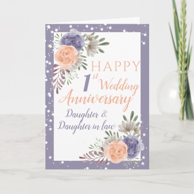 Daughter 1st Wedding Anniversary Purple Flower Card (Front)