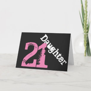 Daughter, 21st birthday, white, pink on black. card