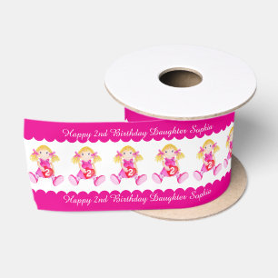 Daughter 2nd birthday name dolly heart ribbon satin ribbon