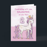 Daughter 2nd Birthday Pink Horse With Crown Card<br><div class="desc">A sweet pink pony just like your daughter is prancing with the number two! Gold looking details are woven in her mane and tail. Perfect card to wish your daughter on her 2nd birthday!
(Digitally rendered golden looking colour)</div>