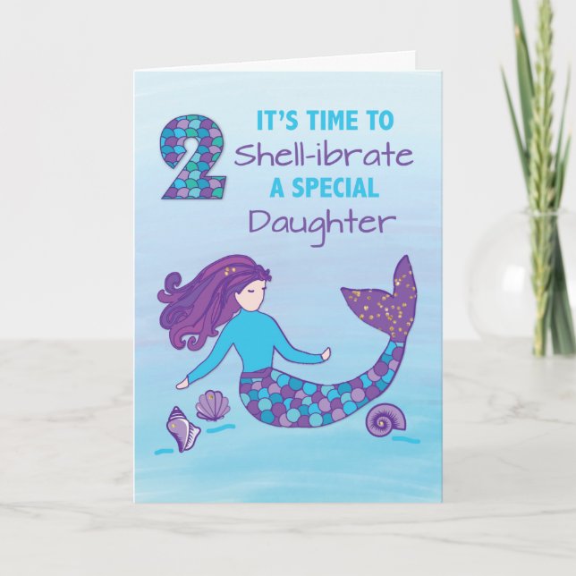 Daughter 2nd Birthday Sparkly Look Mermaid Card (Front)