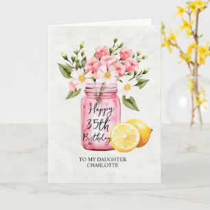 Daughter 35th Birthday Jar Pink Flowers Greeting Card