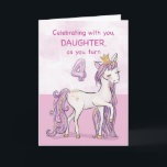 Daughter 4th Birthday Pink Horse With Crown Card<br><div class="desc">A sweet pink pony just like your daughter is prancing with the number four! Gold looking details are woven in her mane and tail. Perfect card to wish your daughter on her 4th birthday!
(Digitally rendered golden looking colour)</div>