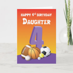 Daughter 4th Birthday Sports Balls Card