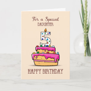 Daughter 5th Birthday, 5 on Sweet Pink Cake Card