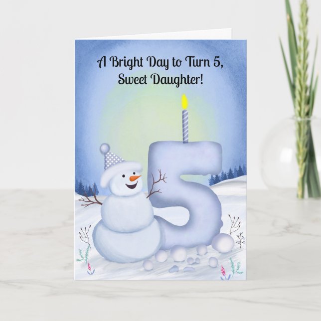 Daughter 5th Birthday Snowman Snowy  Card (Front)