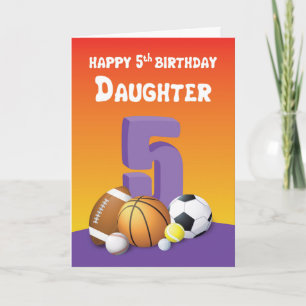 Daughter 5th Birthday Sports Balls Card