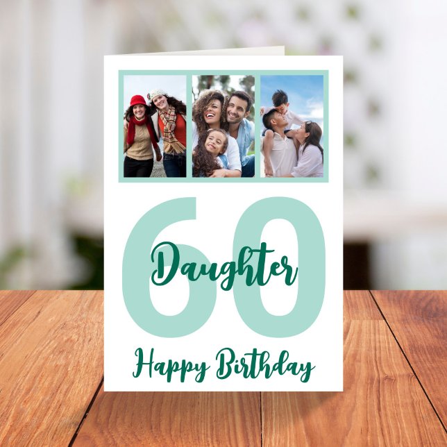 Daughter 60th Birthday Modern Script Photo Collage Card (Creator Uploaded)