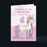 Daughter 6th Birthday Pink Horse With Crown Card<br><div class="desc">A sweet pink pony just like your daughter is prancing with the number six! Gold looking details are woven in her mane and tail. Perfect card to wish your daughter her 6th birthday!
(Digitally rendered golden looking colour)</div>