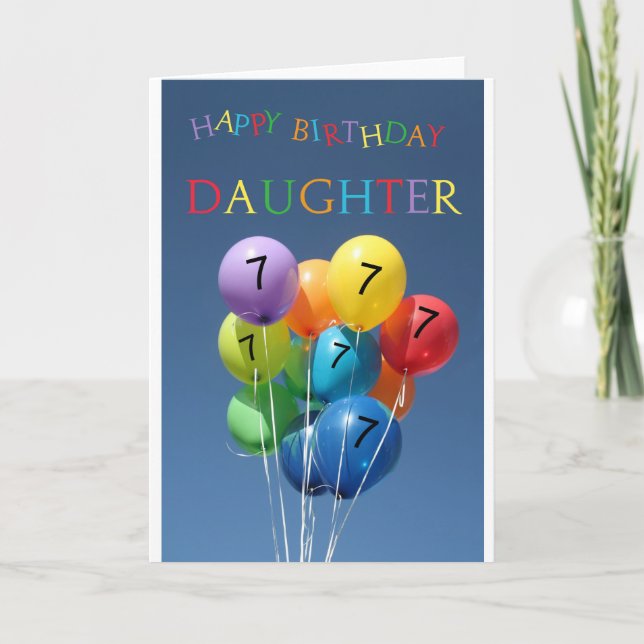 Daughter, 7th happy balloon birthday card (Front)