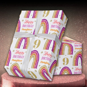 Daughter 9th Birthday Pink Glitter   Wrapping Paper
