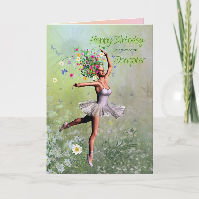 Daughter, a ballerina flower fairy birthday card (Front)