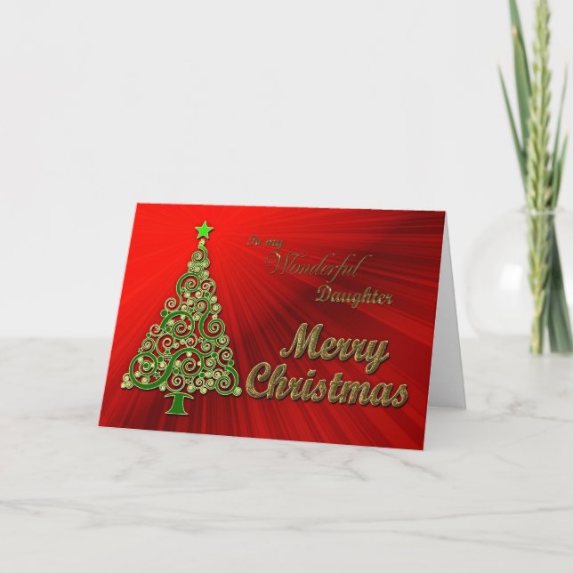 Daughter, a gold and red effect Christmas card (Front)