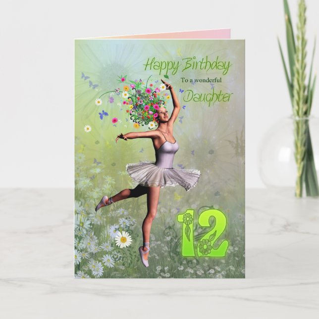 Daughter age 12, flower fairy birthday card (Front)