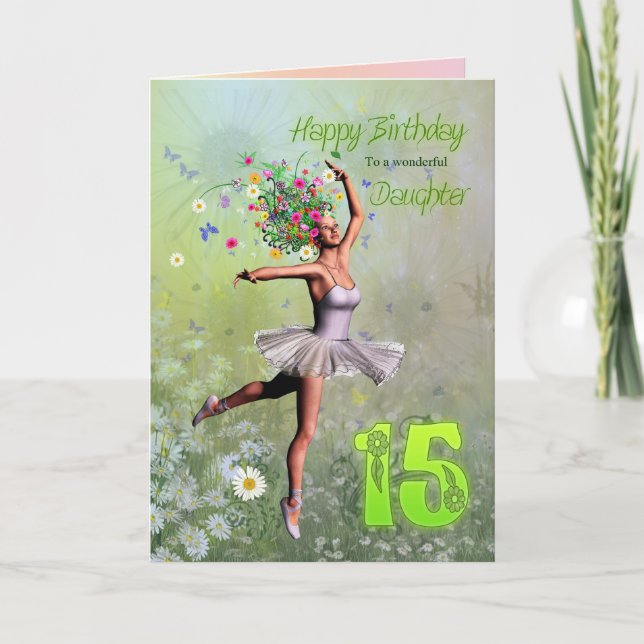 Daughter age 15, flower fairy birthday card (Front)