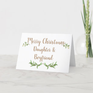 Daughter and Boyfriend Green Leaves Christmas Holiday Card