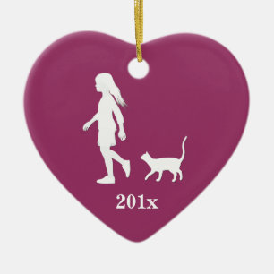 Daughter and Cat: Little Girl and her Kitty Ceramic Tree Decoration