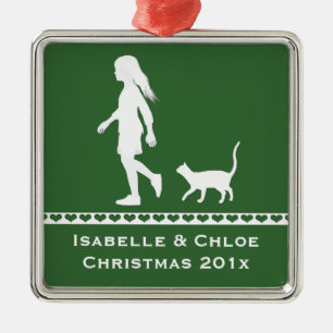 Daughter and Cat: Little Girl and her Kitty Metal Tree Decoration