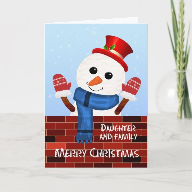Daughter and her Family Christmas Snowman Holiday Card (Front)