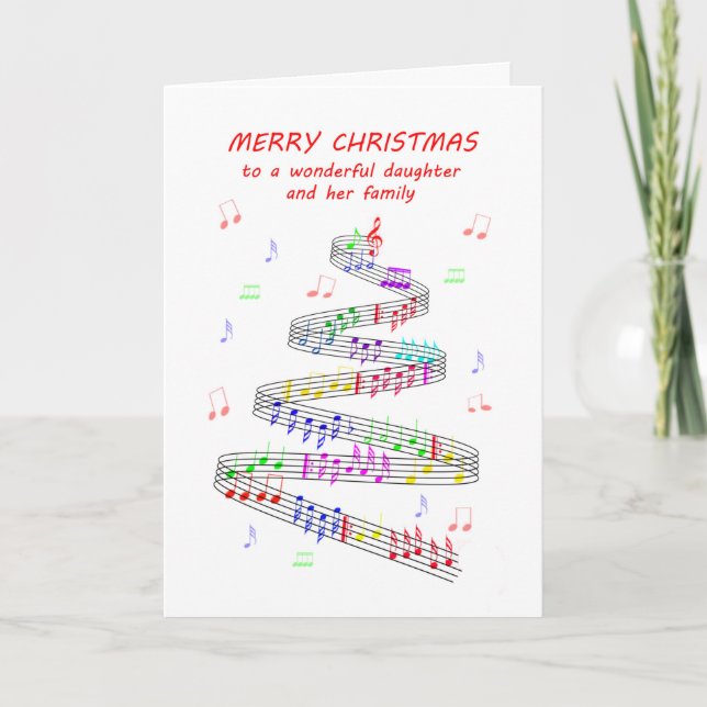 Daughter and her Family Sheet Music Christmas Holiday Card (Front)