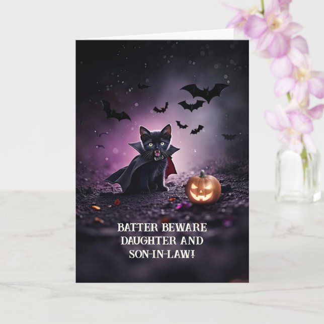 Daughter and Husband Son in Law Halloween Funny Card (Orchid)