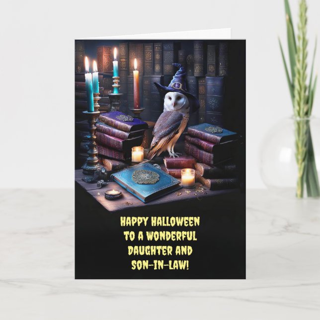 Daughter and Son in Law Cute Happy Halloween Owl  Card (Front)