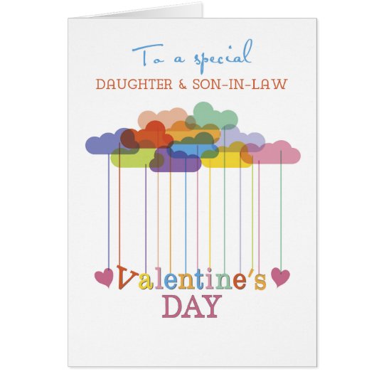 Daughter and Son-in-Law Valentine Rainbow Clouds Card