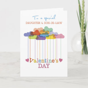Daughter and Son-in-Law Valentine Rainbow Clouds Holiday Card