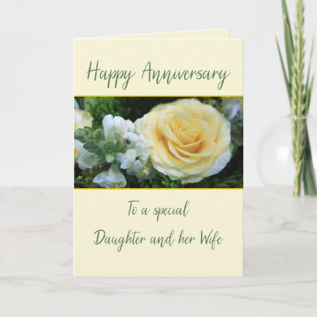 Daughter and Wife Anniversary Yellow Rose Card (Front)
