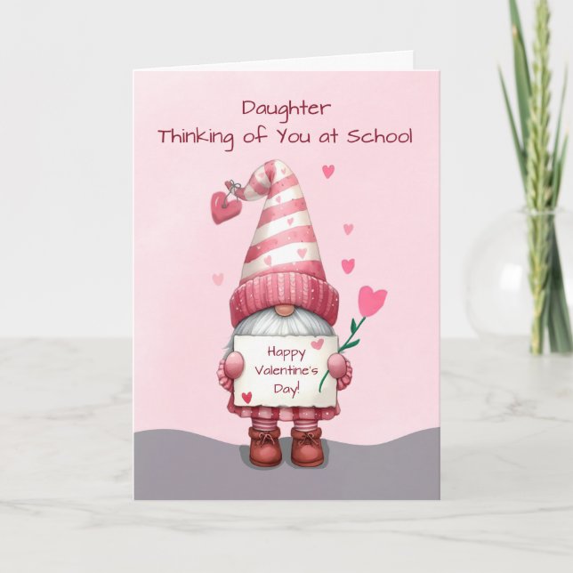 Daughter Away at College Valentines Day Gnome Card (Front)