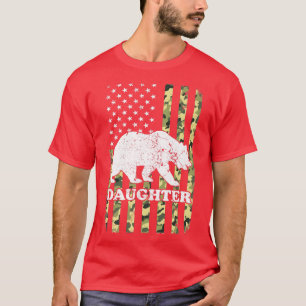 Daughter Bear Camping Hiking Camouflage USA Americ T-Shirt