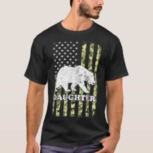 Daughter Bear Camping Hiking Camouflage USA Americ T-Shirt