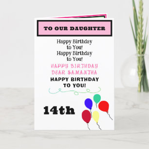 Daughter Birthday Balloons Cupcakes NAME Card