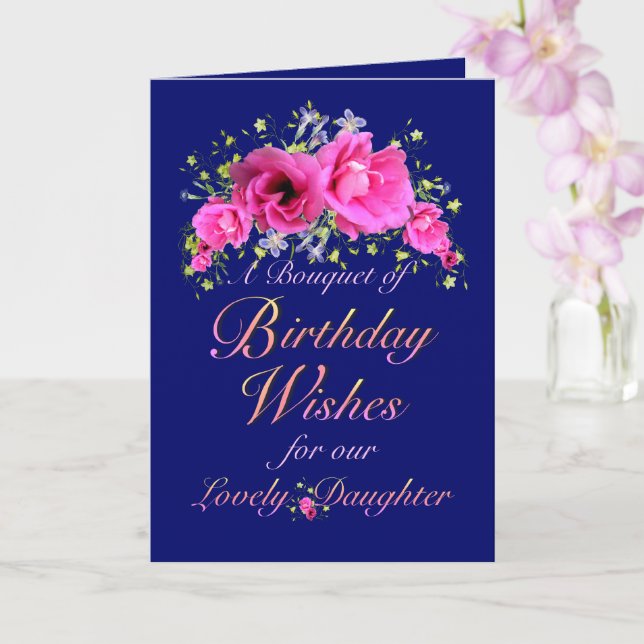 Daughter Birthday Bouquet of Flowers and Wishes Card (Orchid)