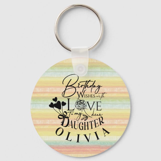 Daughter  Birthday Calligraphy Custom Name  Modern Key Ring (Front)