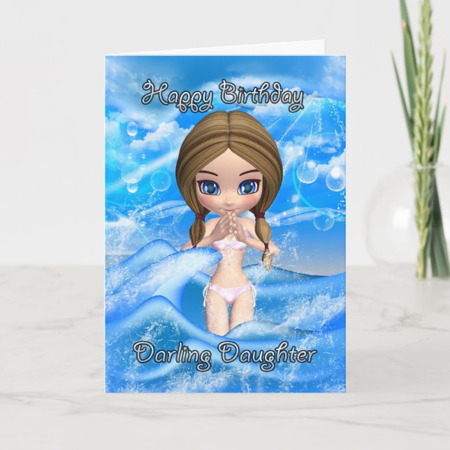 daughter birthday card - girl swimming (Front)