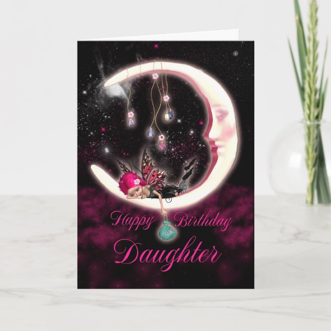 Daughter Birthday Card With Fantasy Moon Fairy (Front)