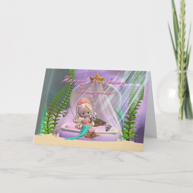 Daughter Birthday card with little mermaid and fis (Front)
