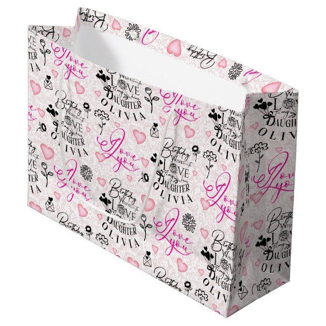 Daughter  Birthday  Custom Name   Large Gift Bag (Front Angled)