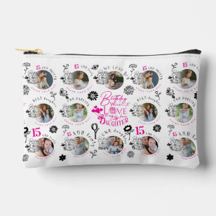 Daughter Birthday Photo Collage Typography Accessory Pouch