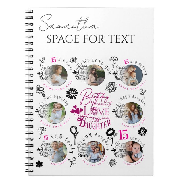 Daughter Birthday Photo Collage Typography  Notebook (Front)