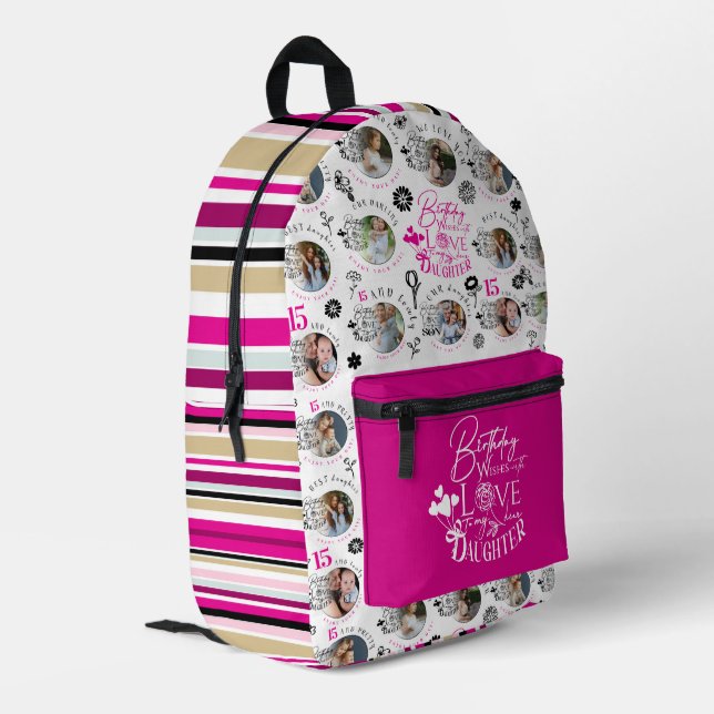 Daughter Birthday Photo Collage Typography  Printed Backpack (Back Corner Left)