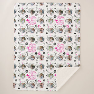 Daughter Birthday Photo Collage Typography Sherpa Blanket
