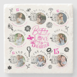 Daughter Birthday Photo Collage Typography Stone Coaster